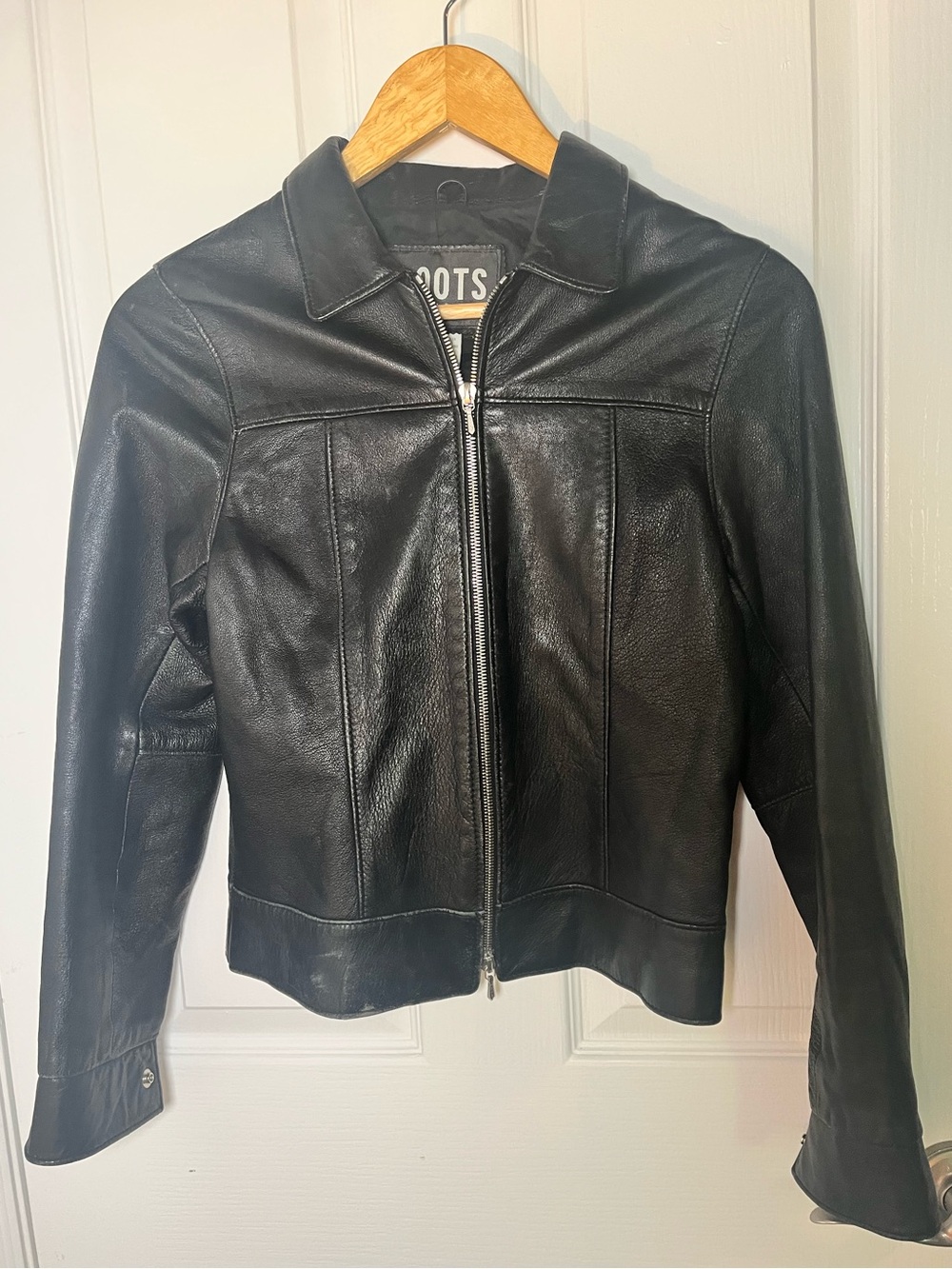 Vintage Roots Canada Black Pebbled Leather Jacket Zip Y2K - Picture 1 of 13